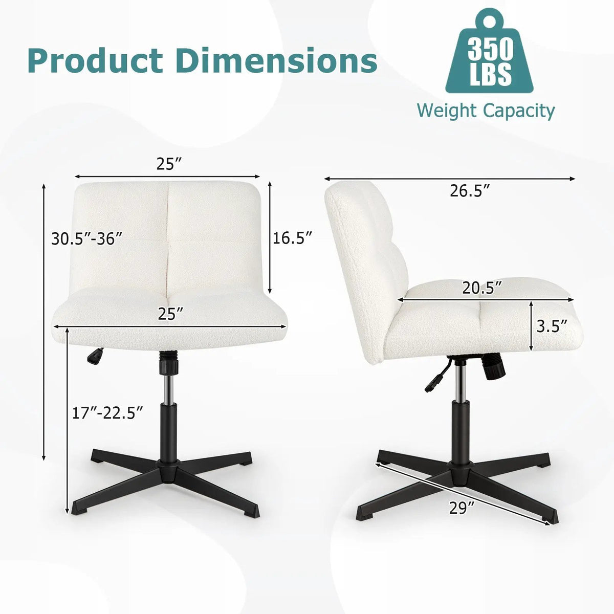 Office Armless Chair Cross Legged with Imitation Lamb Fleece and Adjustable Height, photo 4 of 10