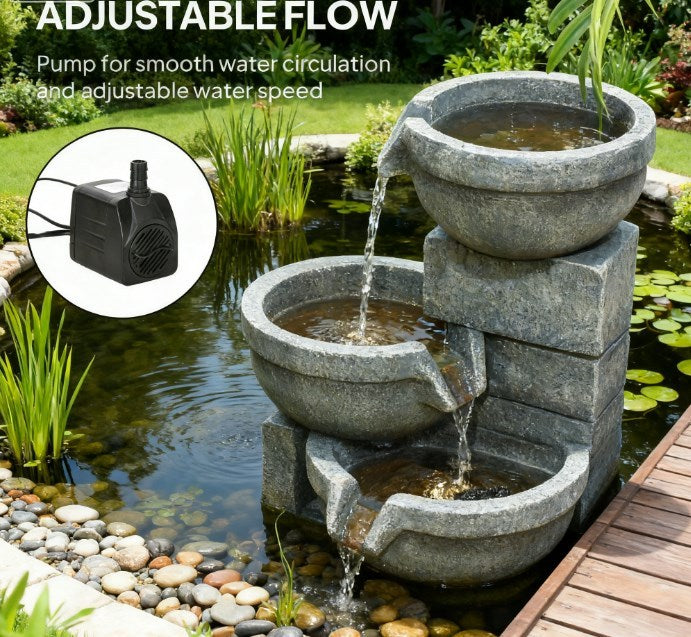 Resin Offset Bowl Cascading Outdoor Water Fountain with LED, photo 5 of 7