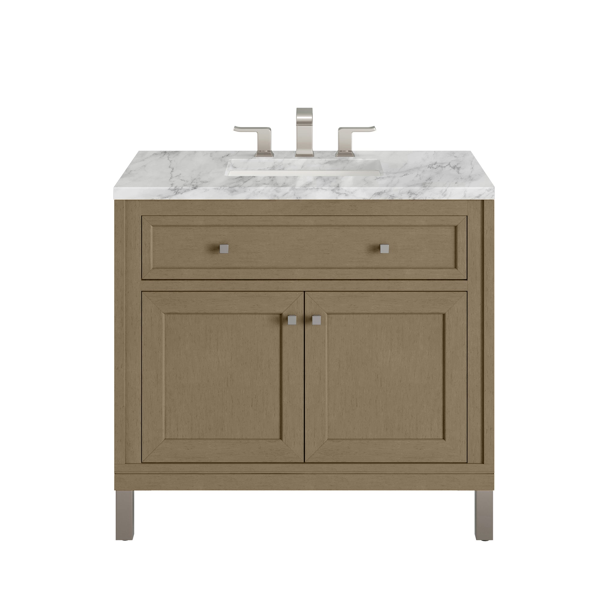James Martin Chicago 36" Single Bathroom Vanity, Walnut Whisper with Carrara White countertop
