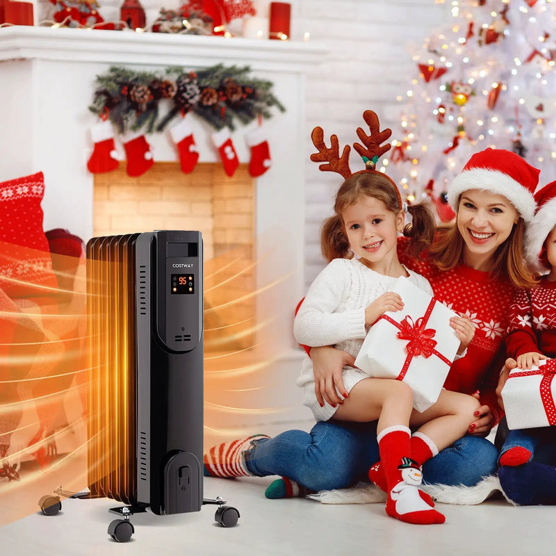 Oil Filled Radiator Heater with Adjustable Thermostat-Black by DirectDeals