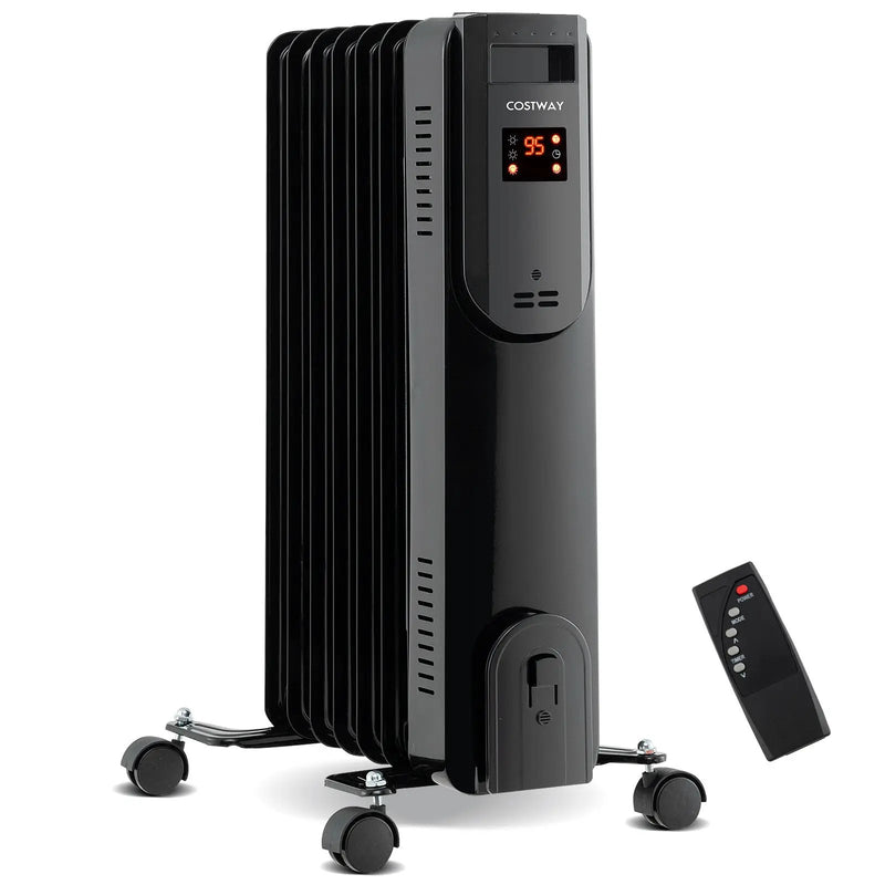 Oil Filled Radiator Heater with Adjustable Thermostat-Black by DirectDeals