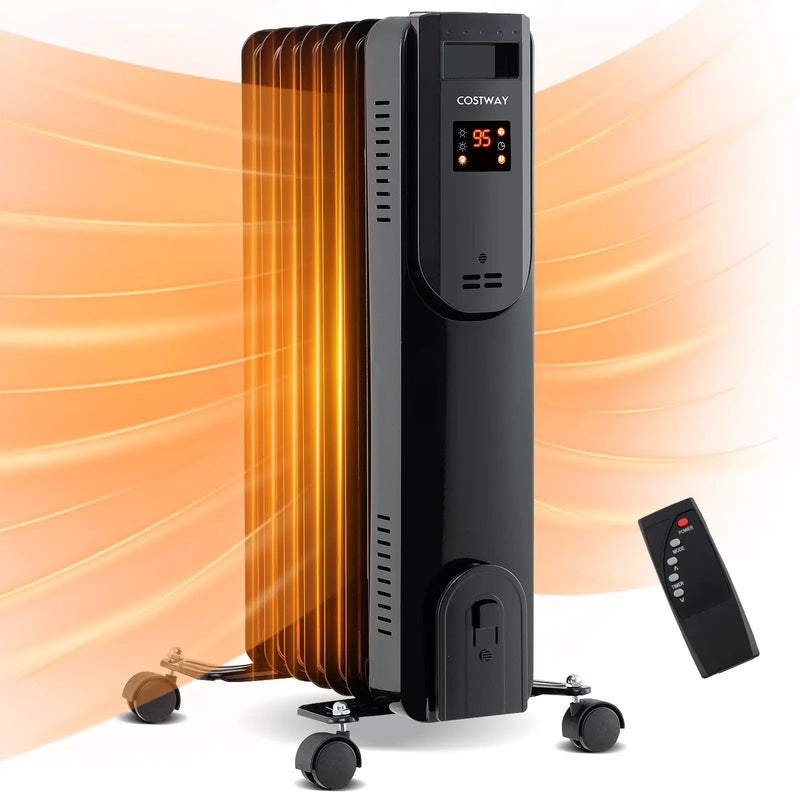 Oil Filled Radiator Heater with Adjustable Thermostat-Black by DirectDeals