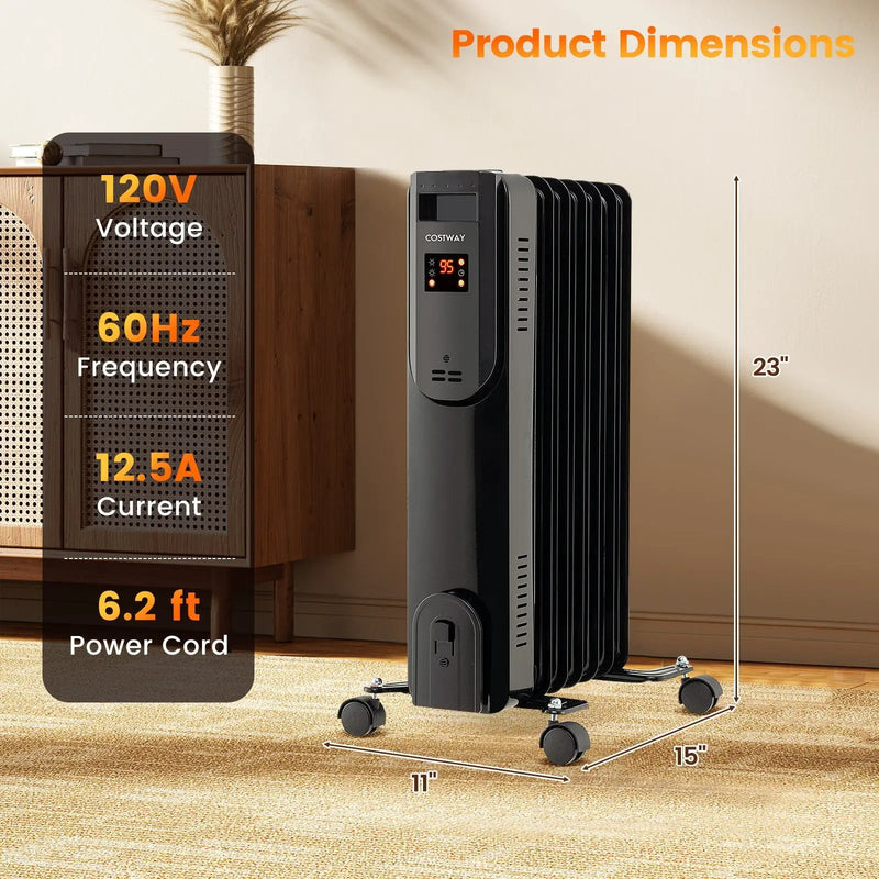 Oil Filled Radiator Heater with Adjustable Thermostat-Black by DirectDeals