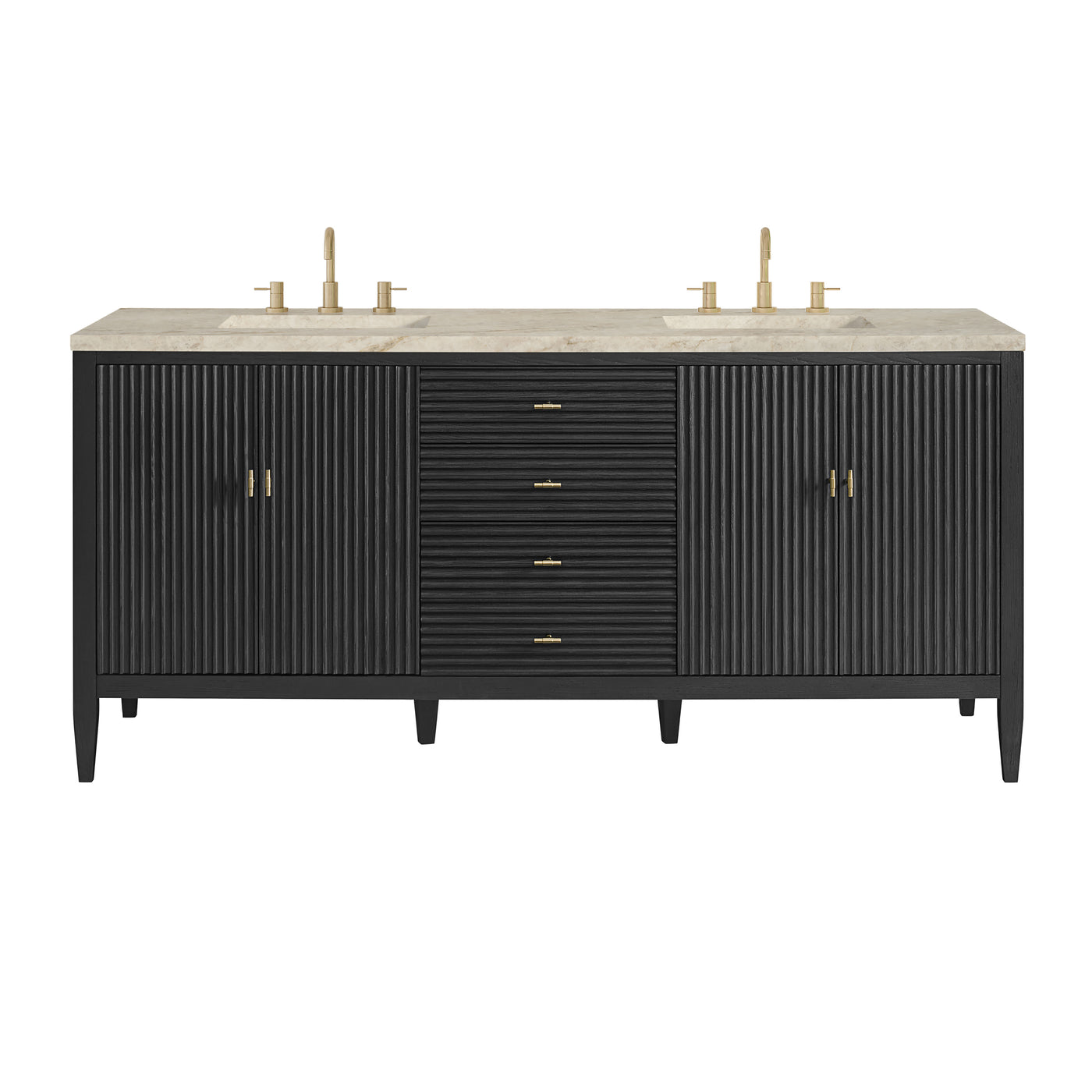 James Martin Myrrin 72" Double Bathroom Vanity, Carbon Oak with Tajnar countertop