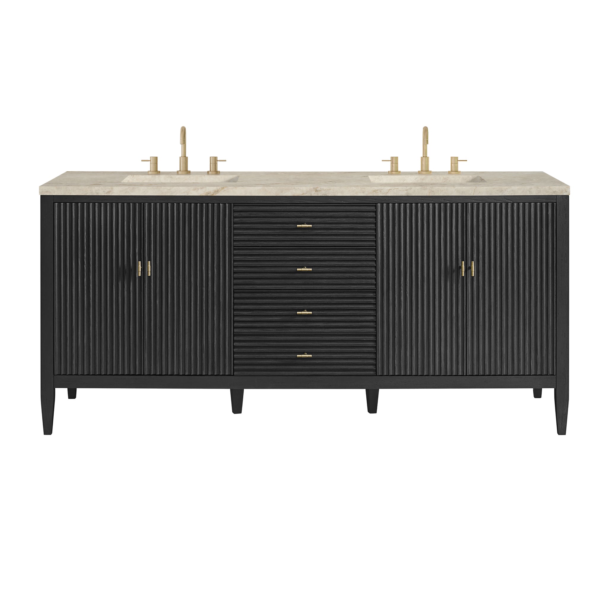 James Martin Myrrin 72" Double Bathroom Vanity, Carbon Oak with Tajnar countertop
