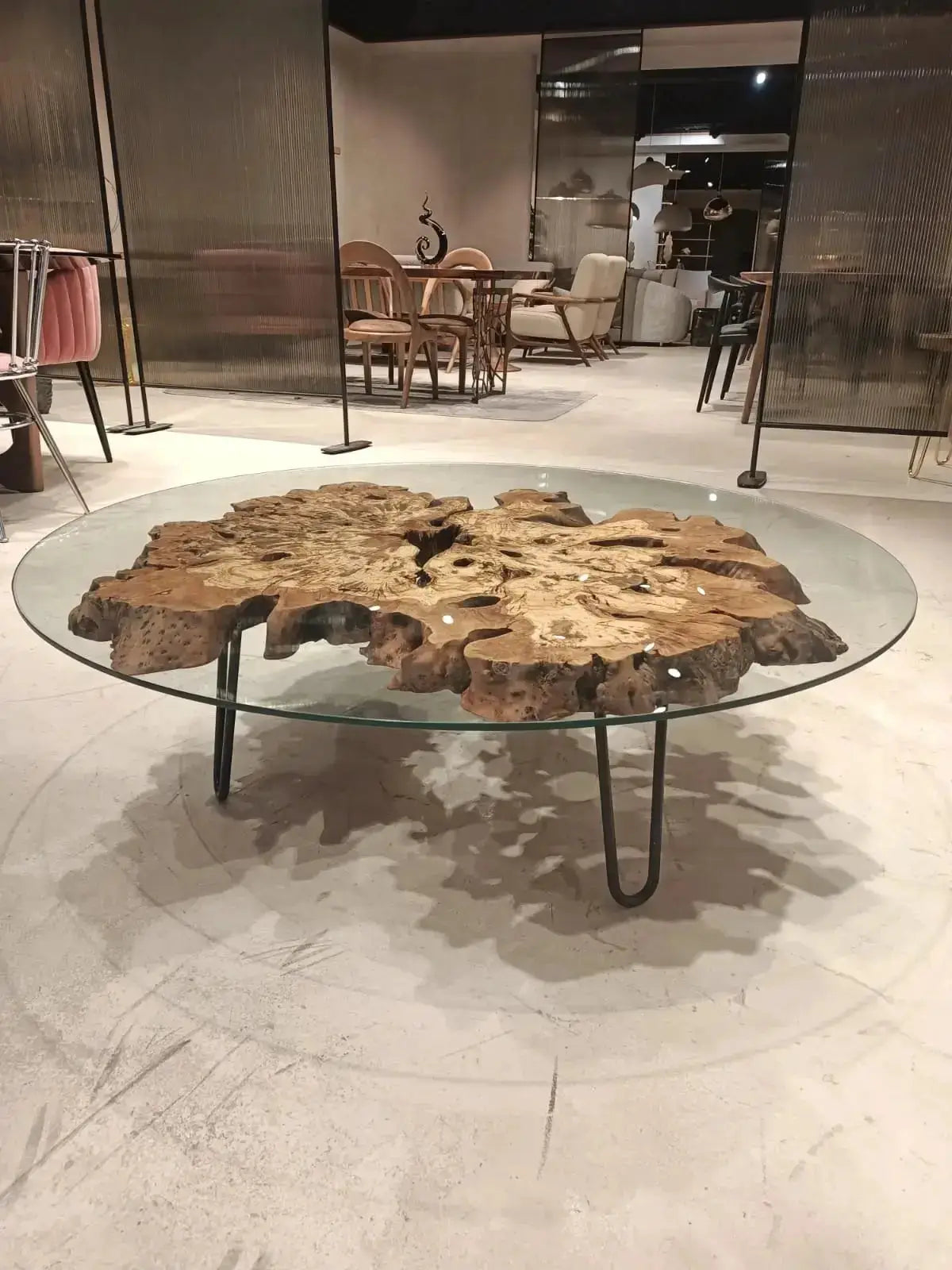 Olive Wood Rustic Coffee Table Featured Glass On Top, photo 5 of 7