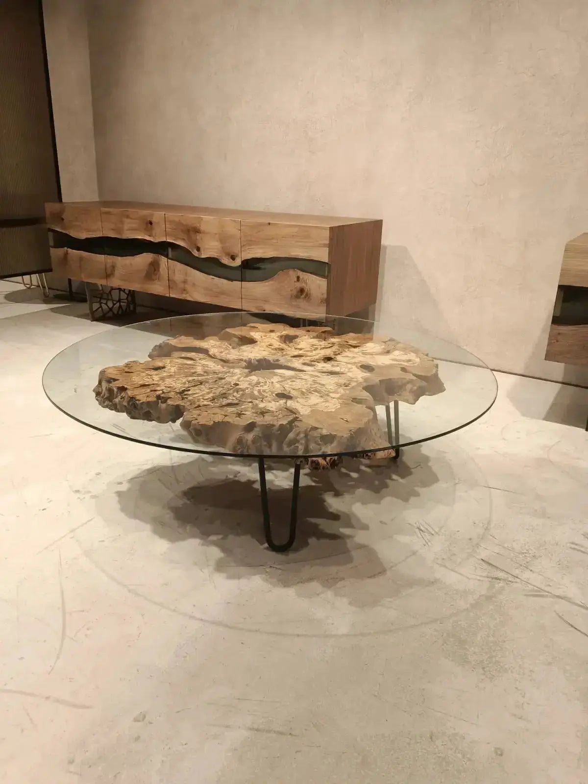 Olive Wood Rustic Coffee Table Featured Glass On Top, photo 3 of 7
