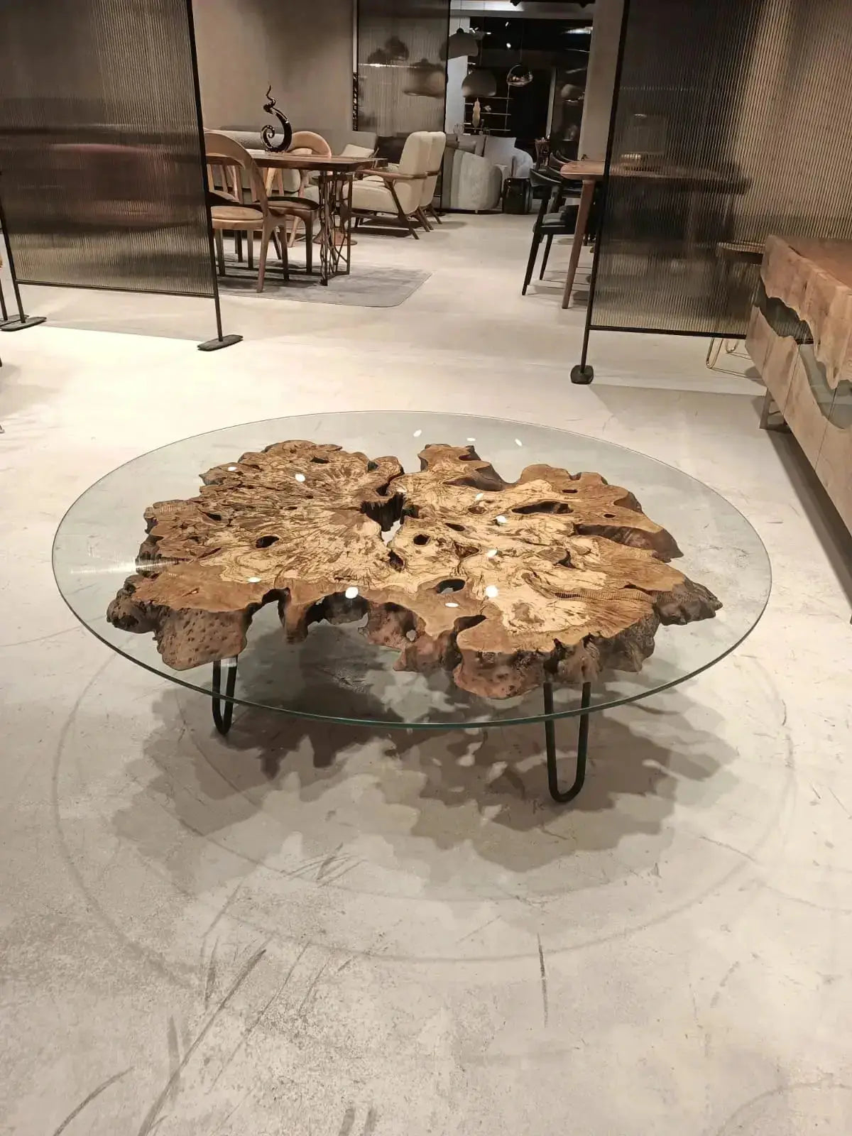Olive Wood Rustic Coffee Table Featured Glass On Top, photo 4 of 7