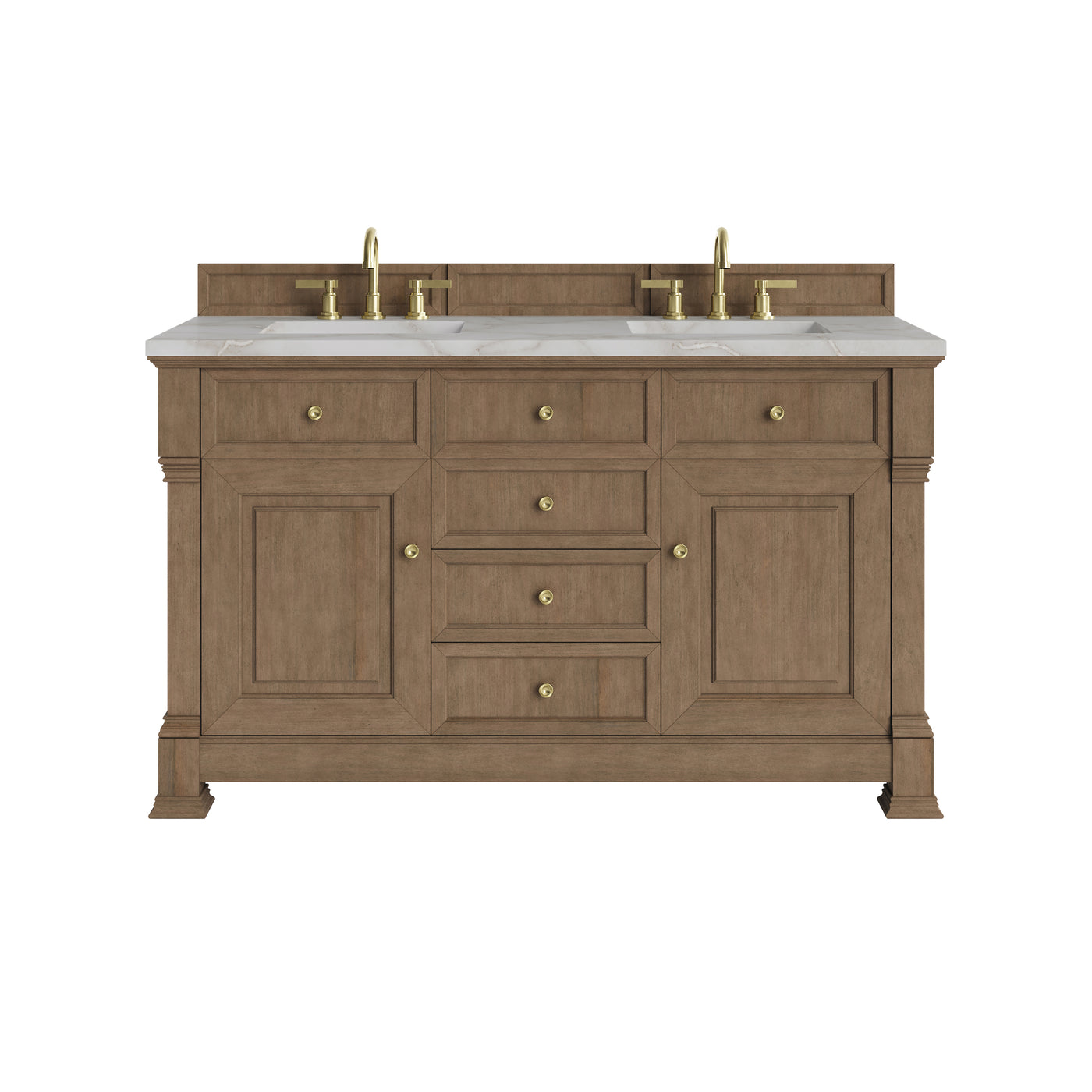James Martin Brookfield 60" Double Bathroom Vanity, Pecan with Victorian Silver countertop