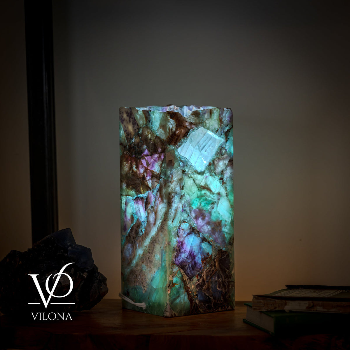 Fluorite Table Lamp - 12.5" Tall, 5"x5" Live Edge Square - (Small #18), photo 4 of 18