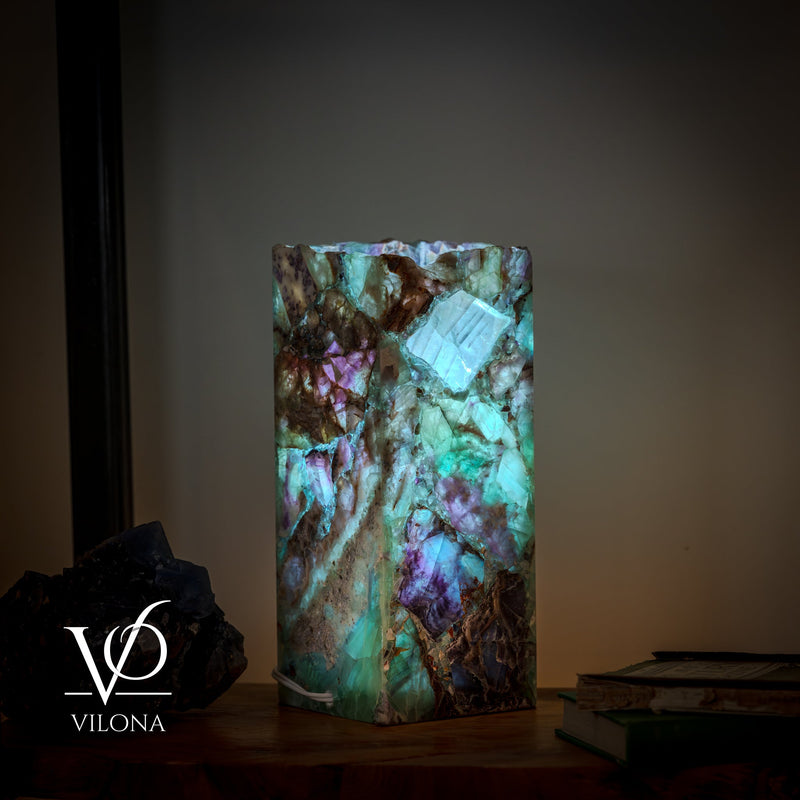 Fluorite Table Lamp - 12.5" Tall, 5"x5" Live Edge Square - (Small #18), photo 4 of 18