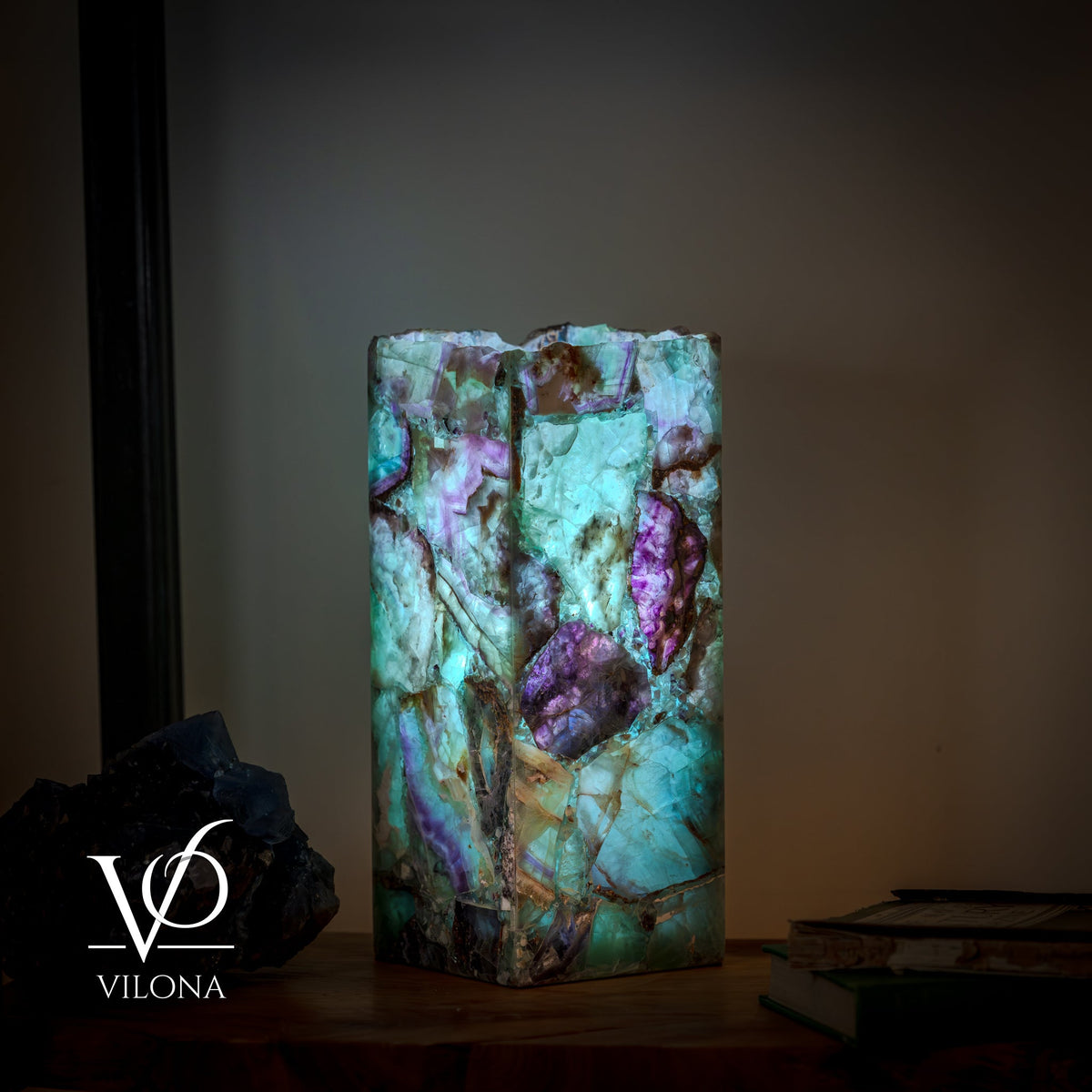 Fluorite Table Lamp - 12.5" Tall, 5"x5" Live Edge Square - (Small #18), photo 14 of 18
