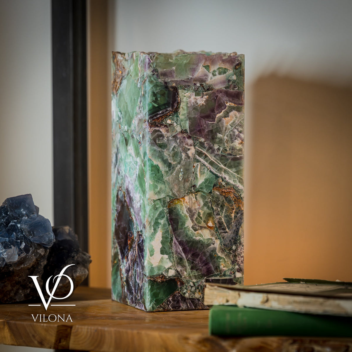 Fluorite Table Lamp - 12.5" Tall, 5"x5" Live Edge Square - (Small #18), photo 15 of 18