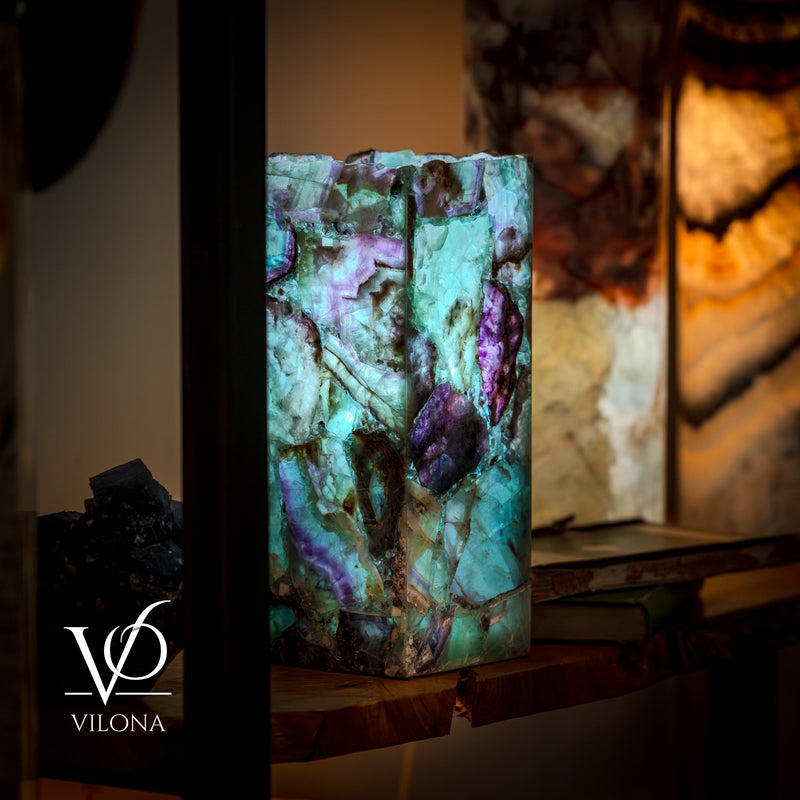 Fluorite Table Lamp - 12.5" Tall, 5"x5" Live Edge Square - (Small #18), photo 10 of 18