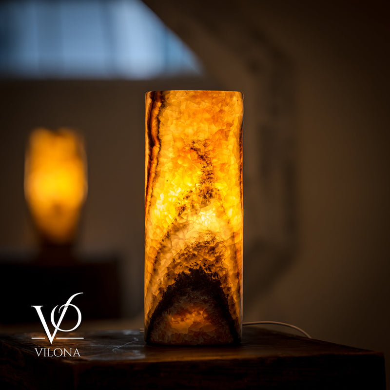 Tangerine Onyx Table Lamp - 11.5" Tall, x 4.5" Diameter - (Small #53), photo 3 of 15
