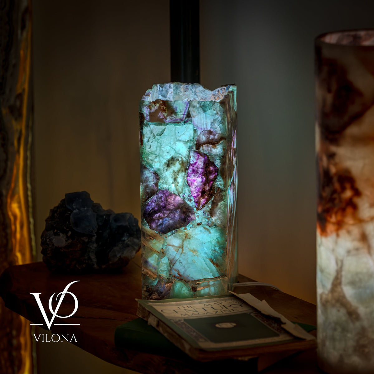 Fluorite Table Lamp - 12.5" Tall, 5"x5" Live Edge Square - (Small #18), photo 7 of 18
