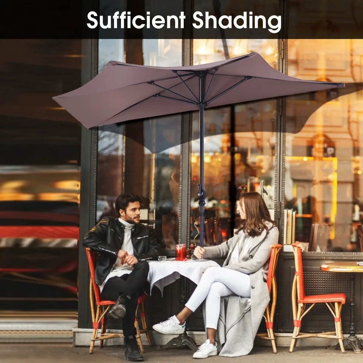 9Ft Patio Bistro Half Round Umbrella by DirectDeals