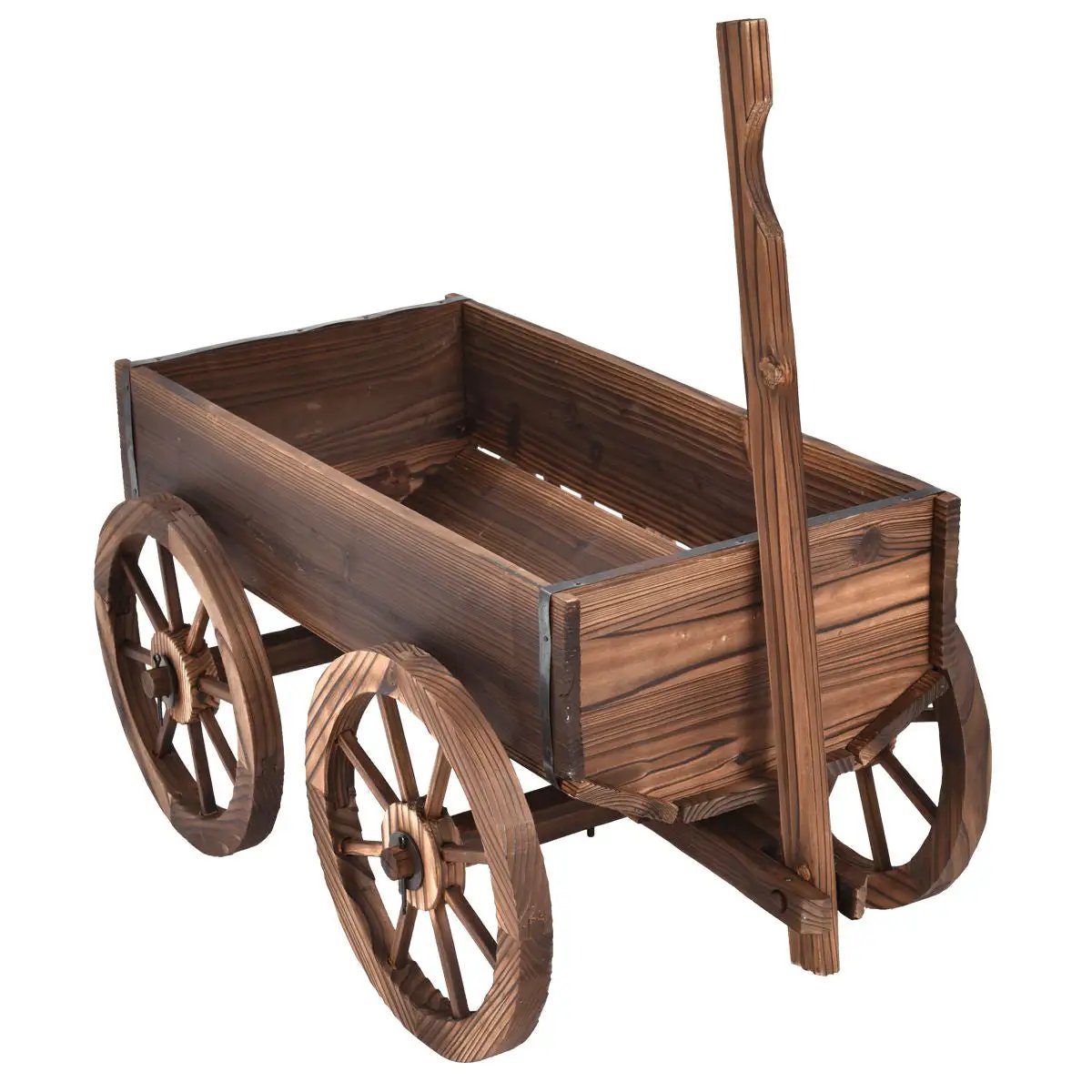 Wood Wagon Planter Pot Stand with Wheels by DirectDeals