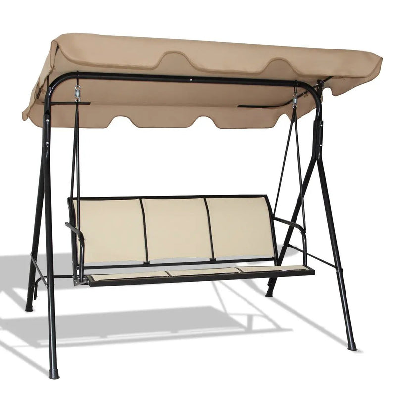 3 Person Steel Frame Patio Swing with Polyester Angle and Adjustable Canopy by DirectDeals
