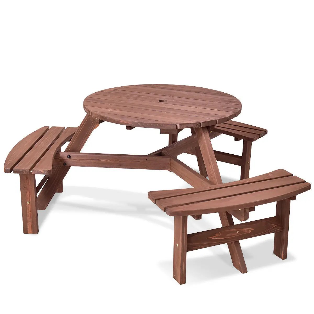 6 Person Wooden Picnic Table Set with Bench and Umbrella Hold by DirectDeals