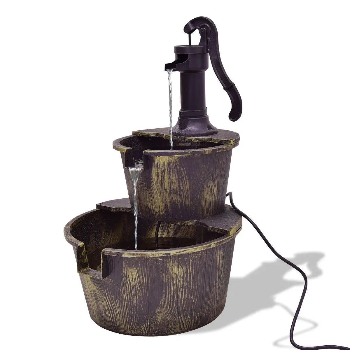2 Tiers Outdoor Barrel Waterfall Fountain with Pump by DirectDeals