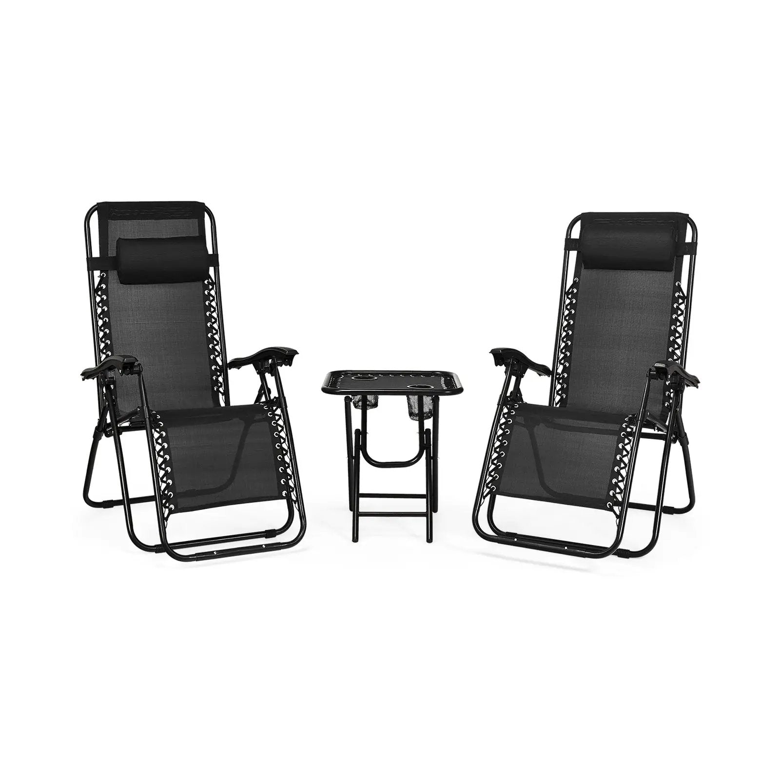 3 Pieces Folding Portable Zero Gravity Reclining Lounge Chairs Table Set by DirectDeals