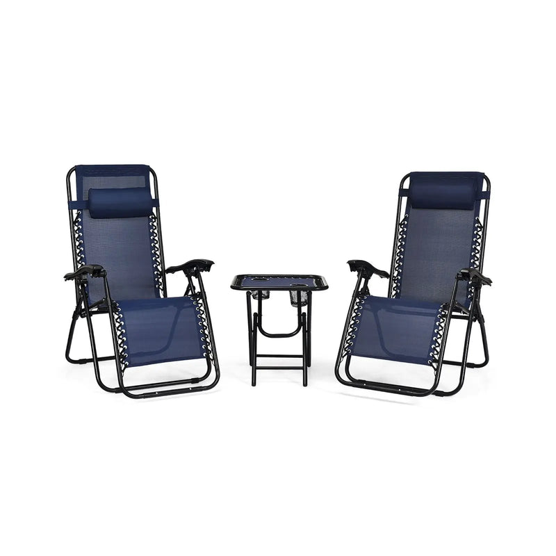 3 Pieces Folding Portable Zero Gravity Reclining Lounge Chairs Table Set by DirectDeals