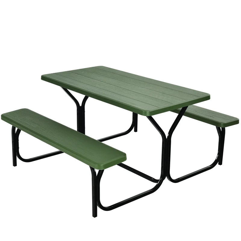HDPE Outdoor Picnic Table Bench Set with Metal Base by DirectDeals