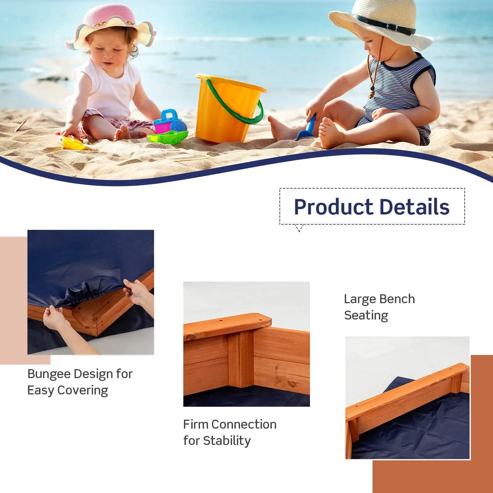Hexagon Wooden Cedar Sand Box with Seat Boards by DirectDeals