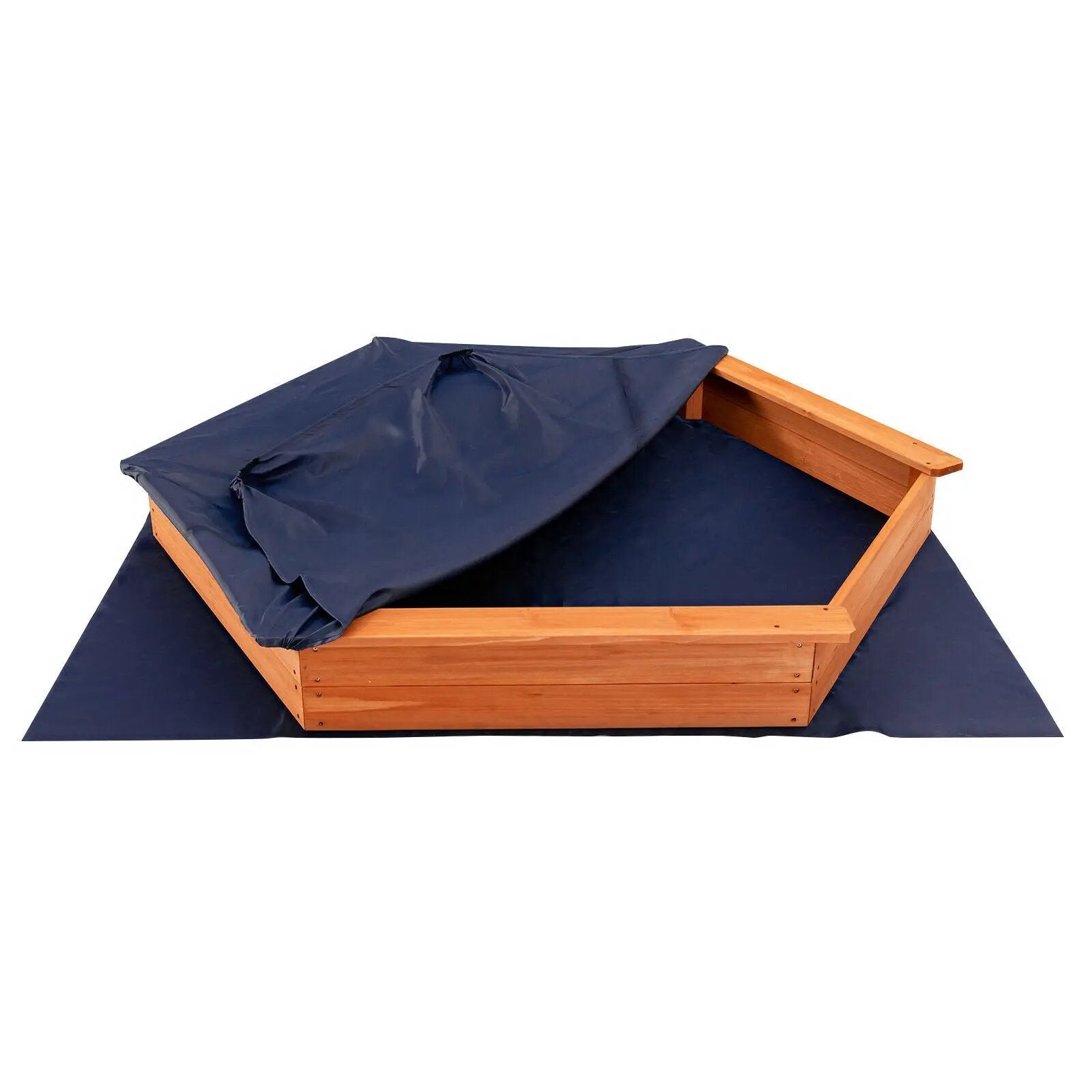 Hexagon Wooden Cedar Sand Box with Seat Boards by DirectDeals