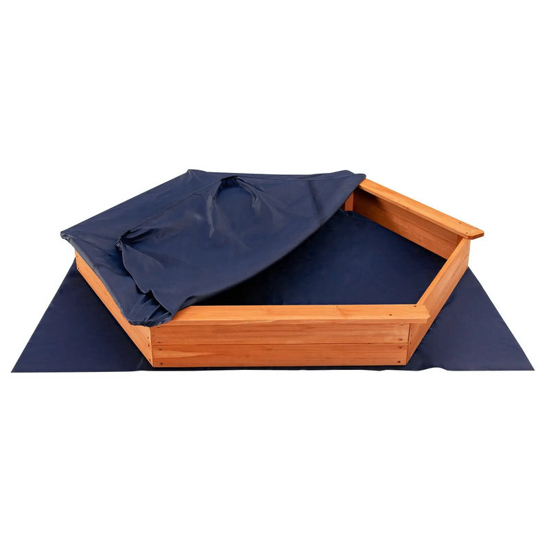 Hexagon Wooden Cedar Sand Box with Seat Boards by DirectDeals