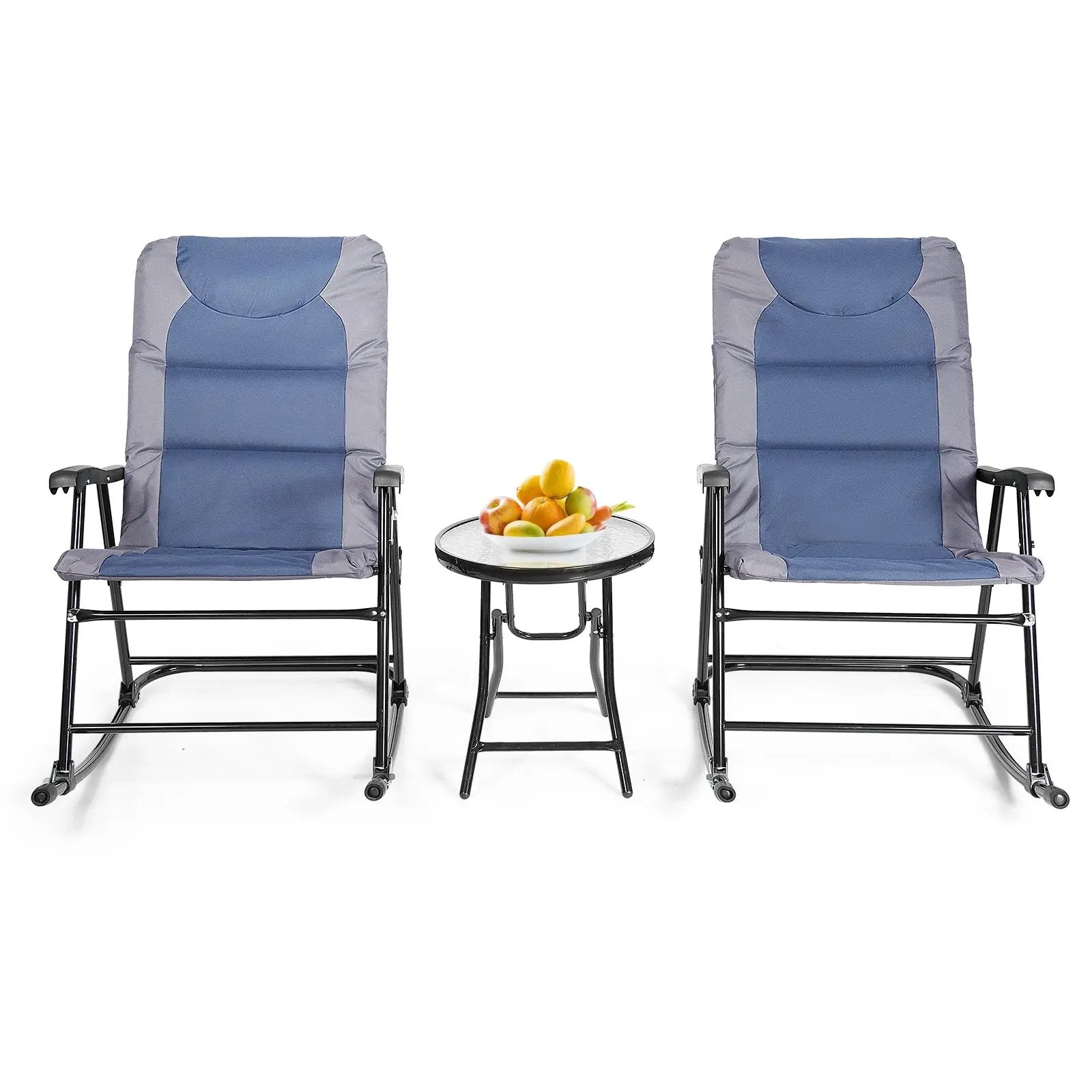 3 Pcs Outdoor Folding Rocking Chair Table Set with Cushion by DirectDeals