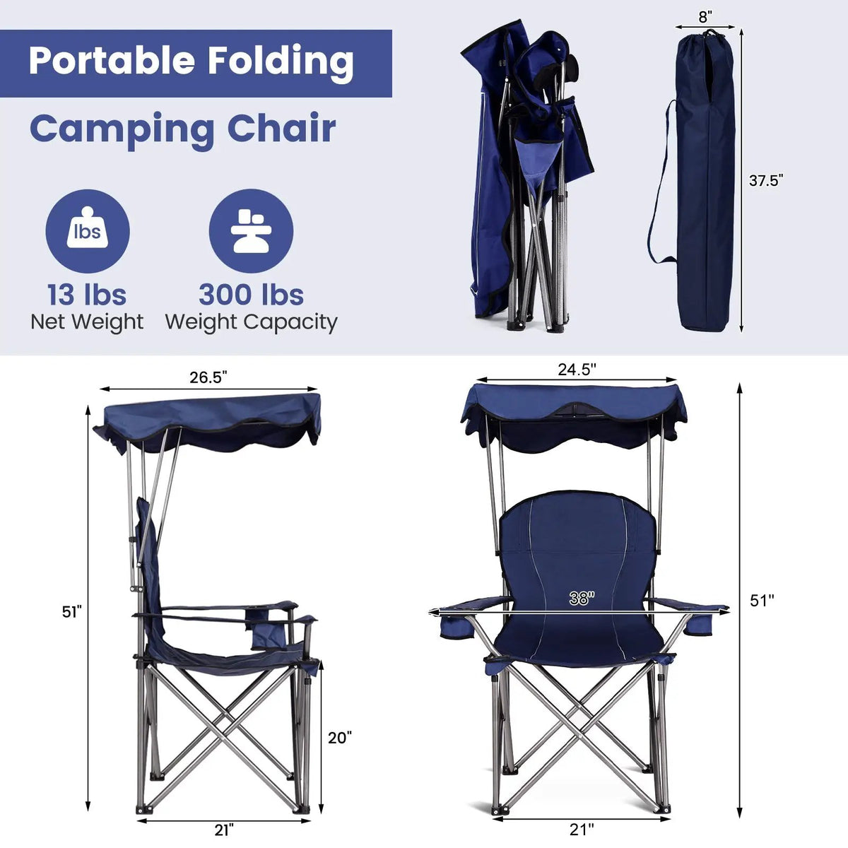 Portable Folding Beach Canopy Chair with Cup Holders, photo 4 of 8