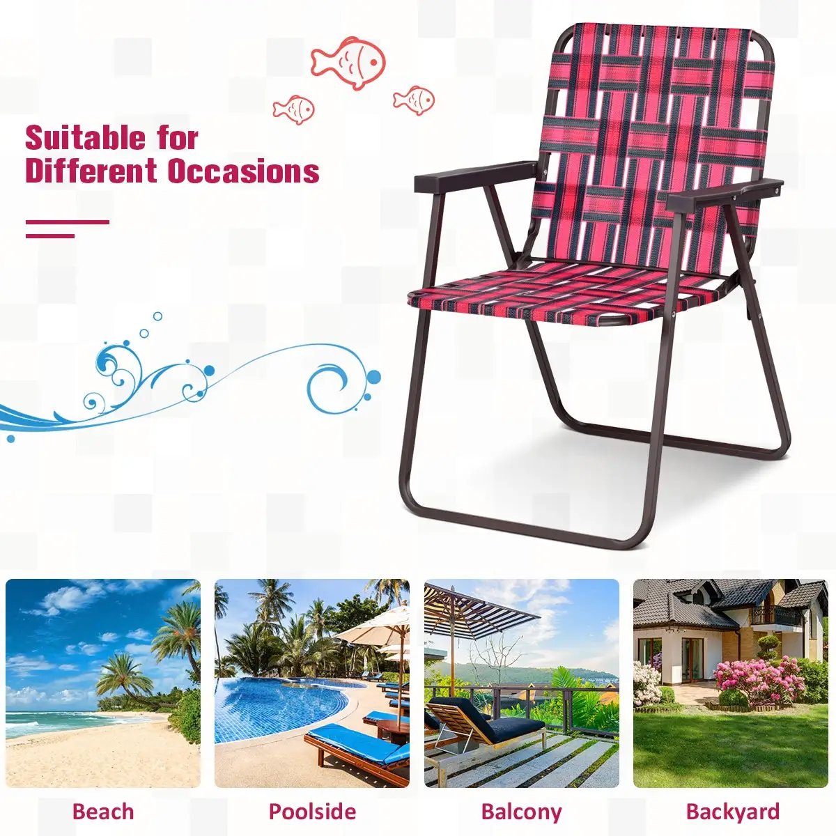 6 Pieces Folding Beach Chair Camping Lawn Webbing Chair, photo 12 of 17