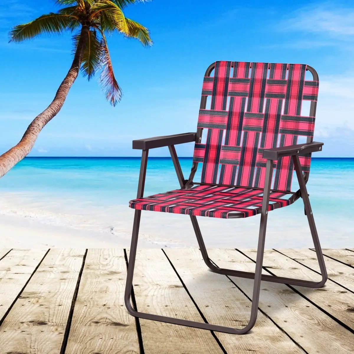 6 Pieces Folding Beach Chair Camping Lawn Webbing Chair, photo 4 of 17