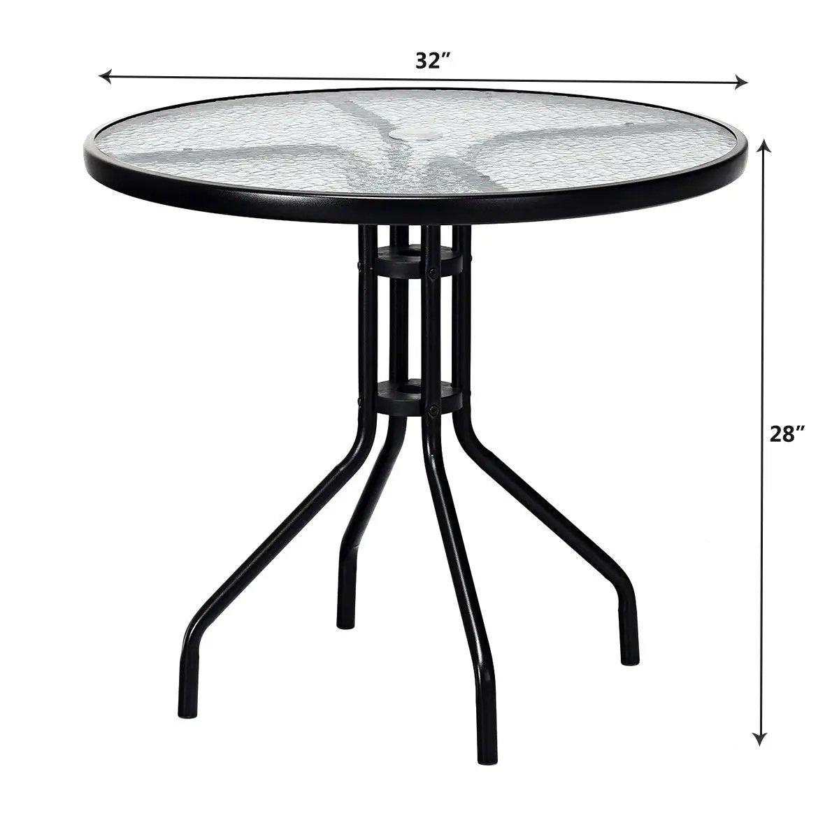 32 Inch Outdoor Patio Round Tempered Glass Top Table with Umbrella Hole by DirectDeals