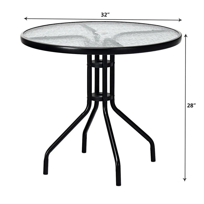 32 Inch Outdoor Patio Round Tempered Glass Top Table with Umbrella Hole by DirectDeals