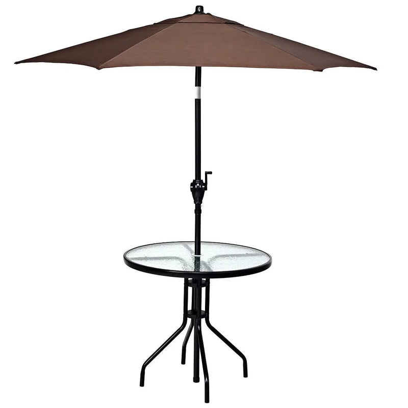 32 Inch Outdoor Patio Round Tempered Glass Top Table with Umbrella Hole by DirectDeals