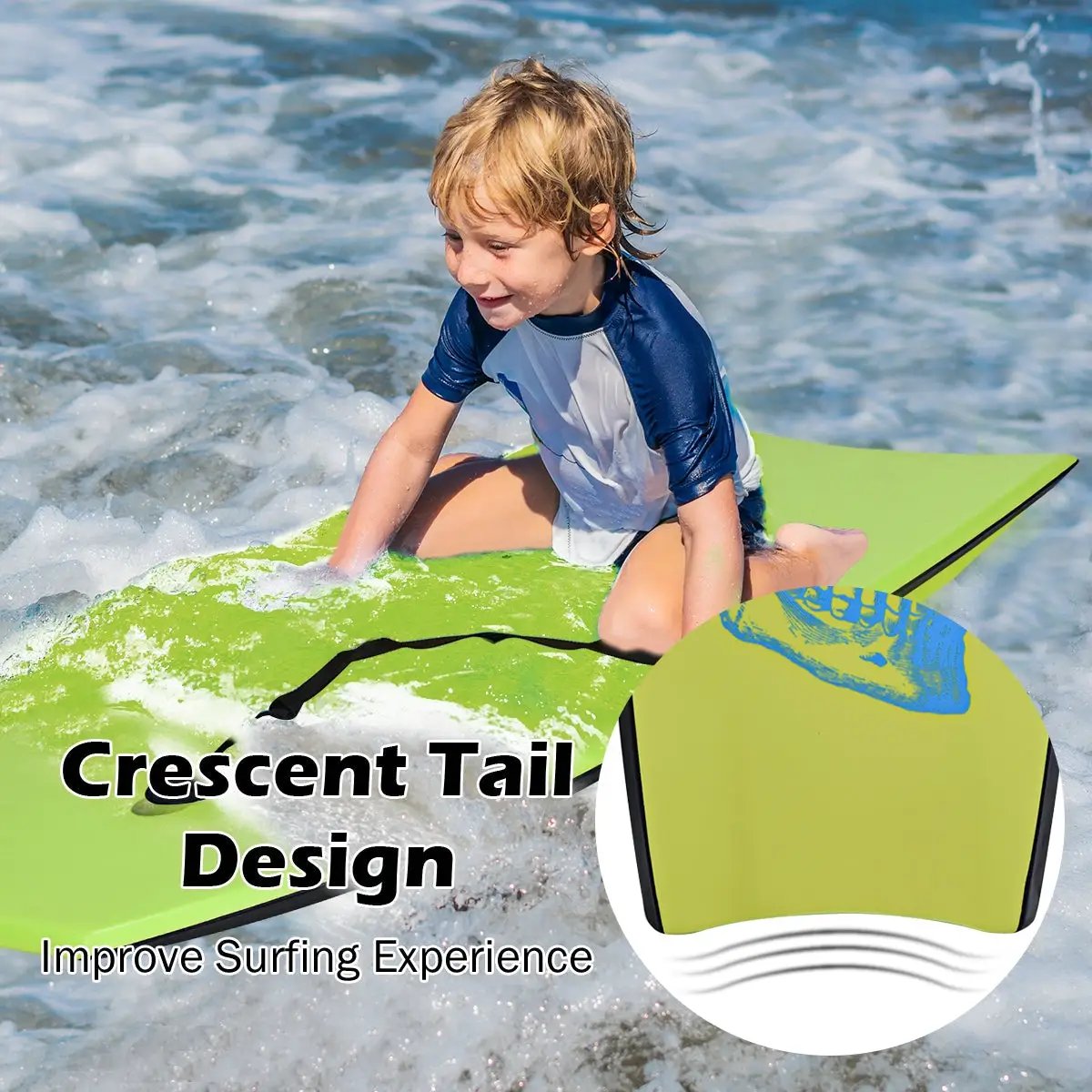 Super Surfing Lightweight Bodyboard with Leash by DirectDeals