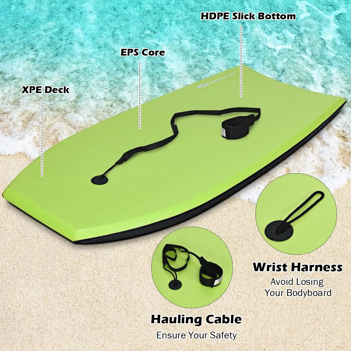 Super Surfing Lightweight Bodyboard with Leash by DirectDeals