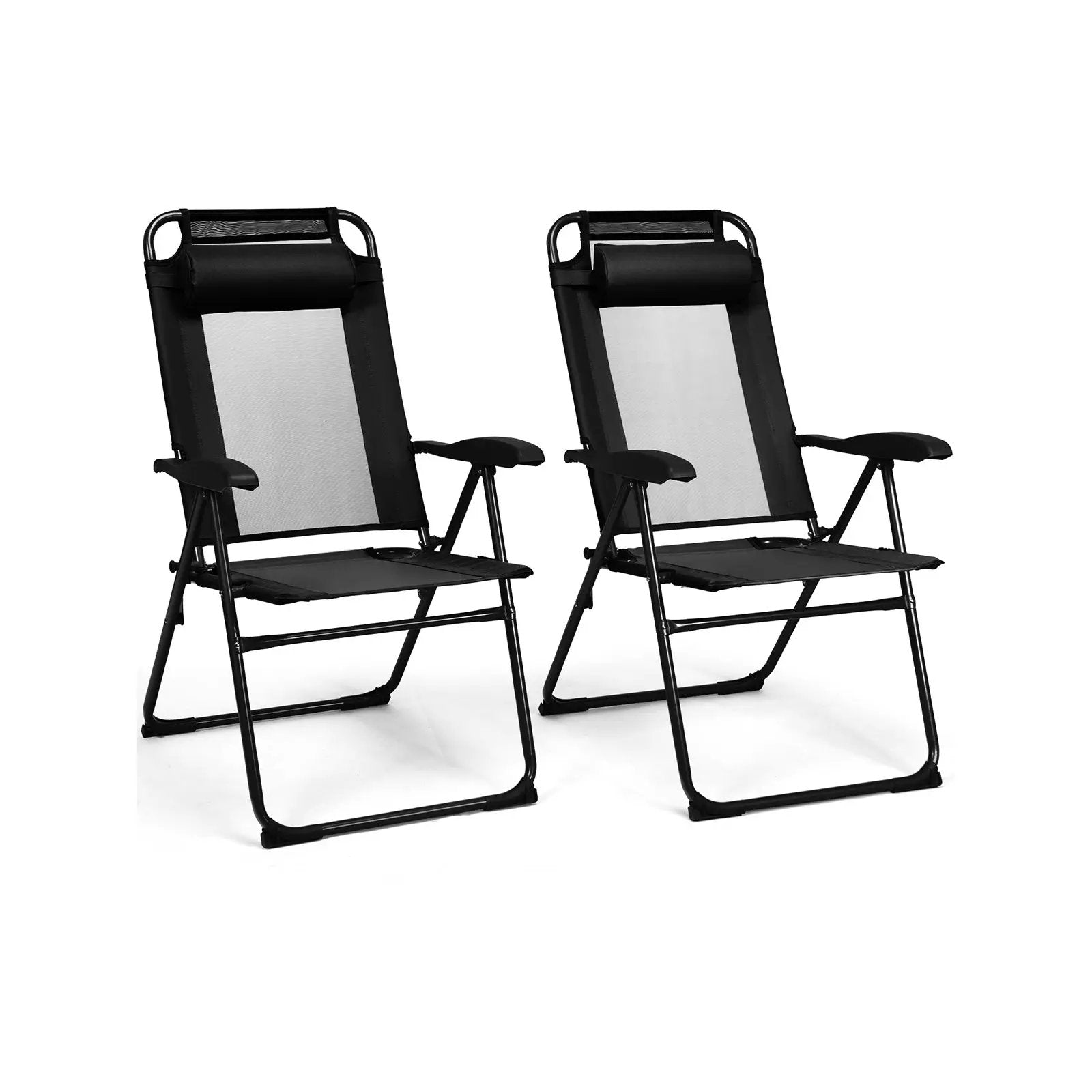 2 Pieces Patio Adjustable Folding Recliner Chairs with 7 Level Adjustable Backrest by DirectDeals