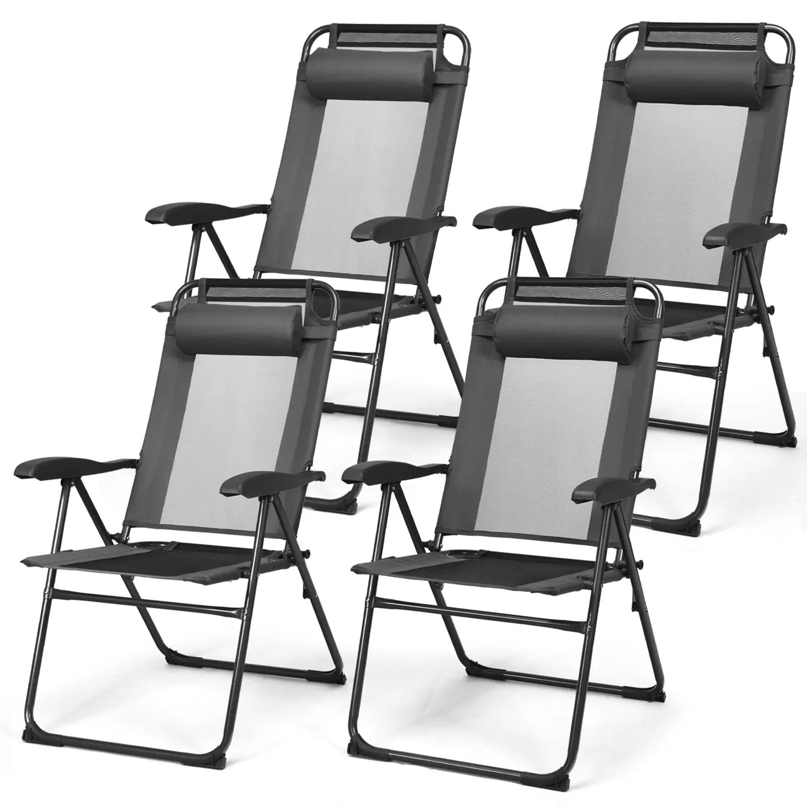 2 Pieces Patio Adjustable Folding Recliner Chairs with 7 Level Adjustable Backrest by DirectDeals