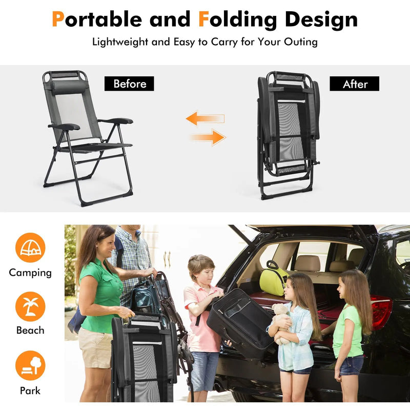 2 Pieces Patio Adjustable Folding Recliner Chairs with 7 Level Adjustable Backrest by DirectDeals