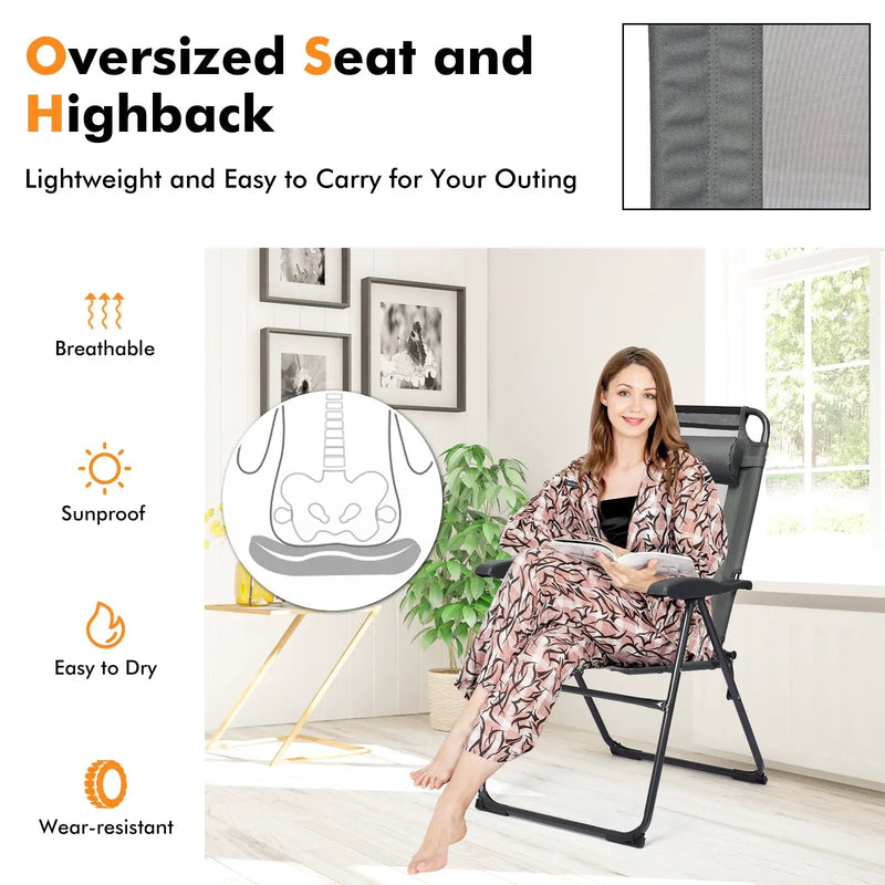 2 Pieces Patio Adjustable Folding Recliner Chairs with 7 Level Adjustable Backrest by DirectDeals