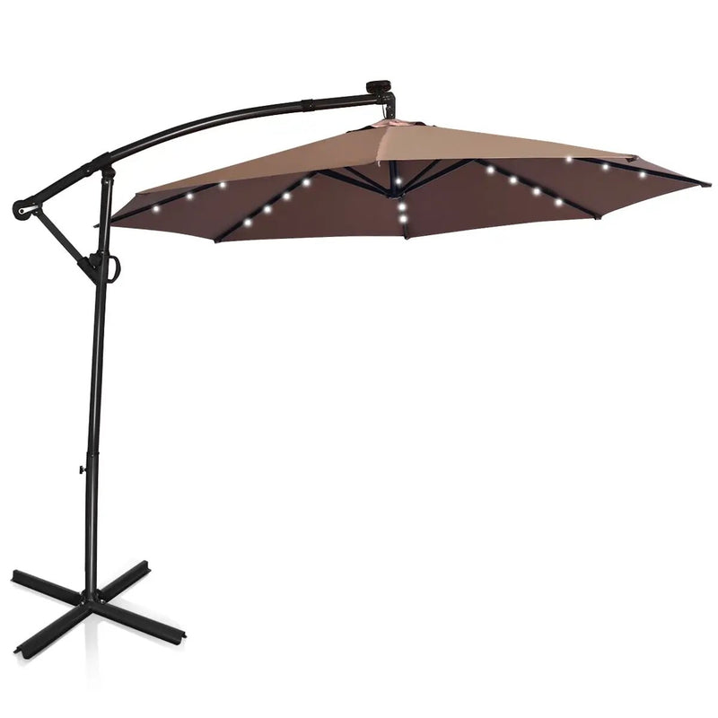 10 Feet 360° Rotation Solar Powered LED Patio Offset Umbrella without Weight Base-Gray by DirectDeals