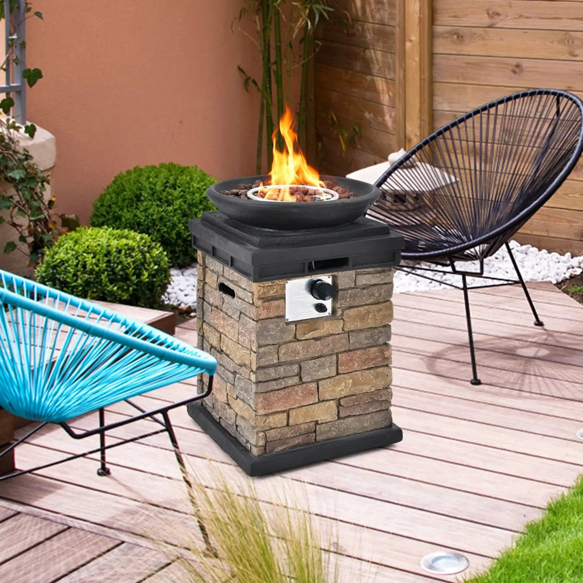 40000BTU Outdoor Propane Burning Fire Bowl Column Realistic Look Firepit Heater, photo 13 of 16