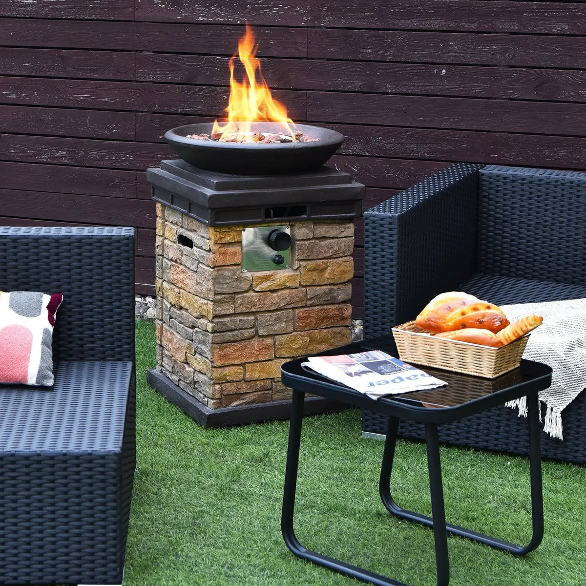 40000BTU Outdoor Propane Burning Fire Bowl Column Realistic Look Firepit Heater, photo 15 of 16