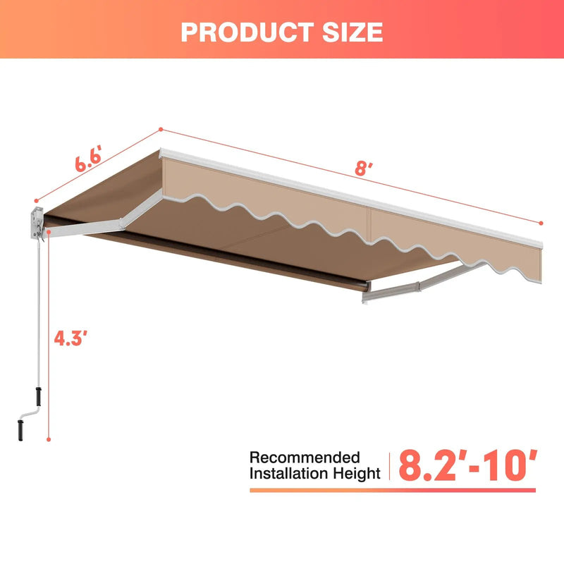 8 x 6.6 Feet Patio Retractable Awning with Manual Crank Handle by DirectDeals