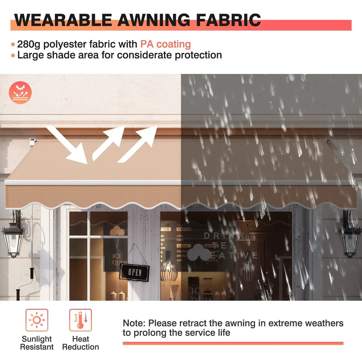 8 x 6.6 Feet Patio Retractable Awning with Manual Crank Handle, photo 11 of 16