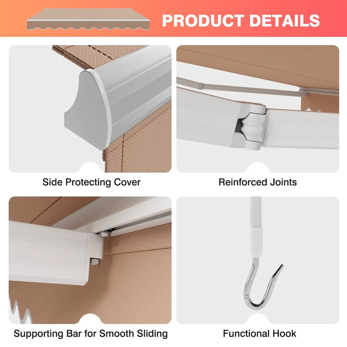 8 x 6.6 Feet Patio Retractable Awning with Manual Crank Handle, photo 13 of 16